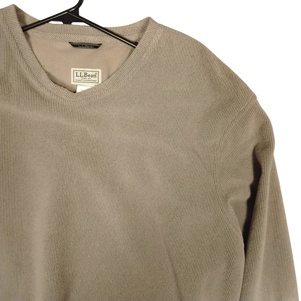 LL Bean Mens XL Tall Khaki Corduroy Fleece V-Neck Pullover Sweater 281022